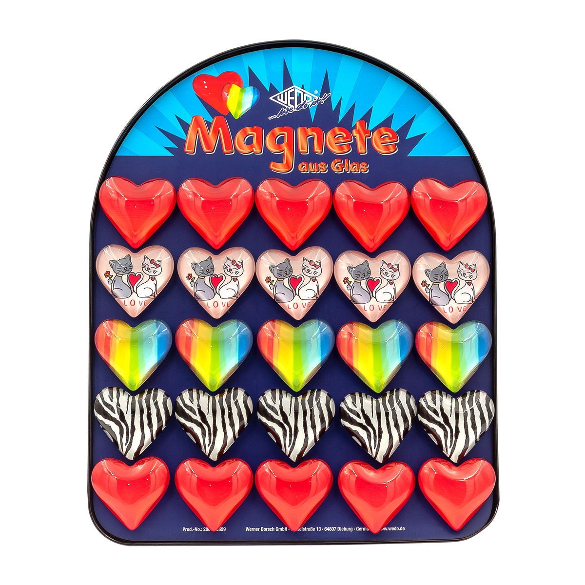 WEDO® Magnete aus Glas in Herzform auf Magnettafel