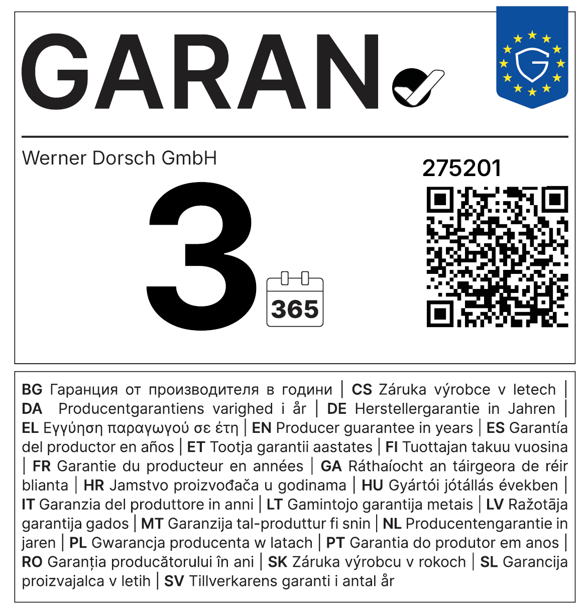 Garantielabel für WEDO® Fußstütze Ergoswing