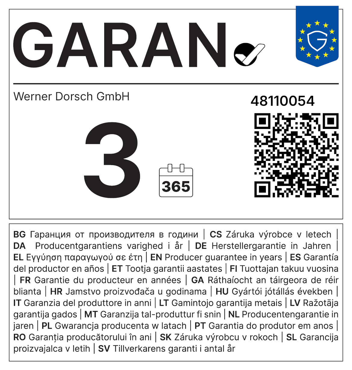 Garantielabel für WEDO® Waage Profi Steel