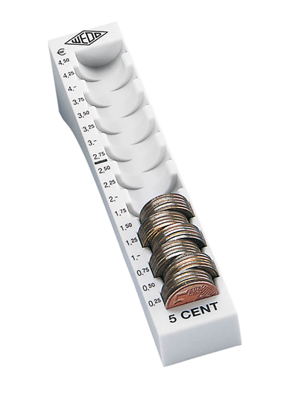 2 Euro, Kunststoff für 65 Münzen mit Markierungen 18 x 4,5 x 3,76 cm lichtgrau Wedo 160720037 Münzrille 